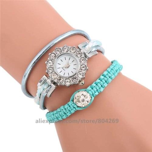 Women leather pendant rhinestone leather watch wrap around elegance long thin ball wristwatch for women long watches 920081