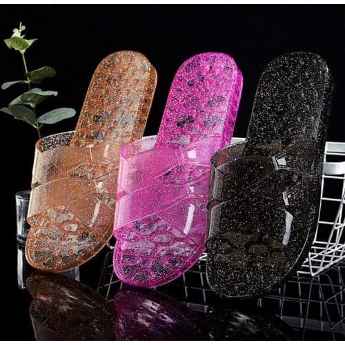 New candy color bathroom transparent flat slippers womens plastic comfortable antiskid summer leisure slippers