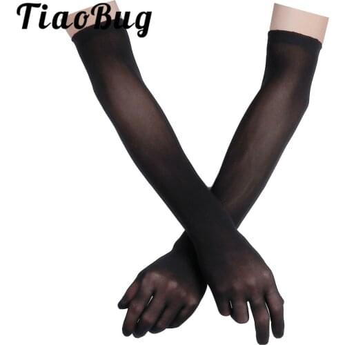 Tiaobug Womens Mesh See Through Wedding Evening Party Bridal Gloves Womens Female Stretchy Full Finger Club Long Gloves Mittens