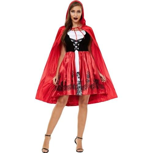 S-3XL Thicker Little Red Riding Hood Costume Red Long Dress Cloak Outfit Women Christmas Halloween Party COSPLAY Fantasy Fancy D