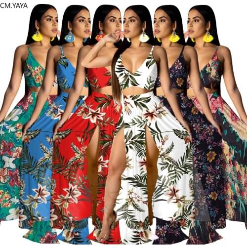 2020 Spring Summer Women Sets Floral Print Tops+ Skirts Suits Two Piece Set Sexy Club Open Fork Dress Tracksuits Bandage GL3152
