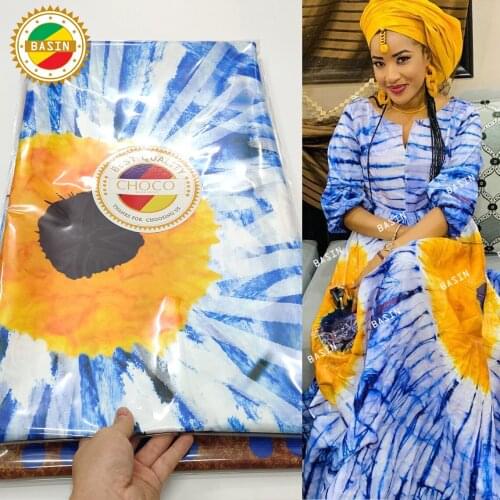 2021 Unique Design African Women Daily Dresses Printed Bazin Riche Flower Pattern Sewing Clothing Bazin Riche Fabrics