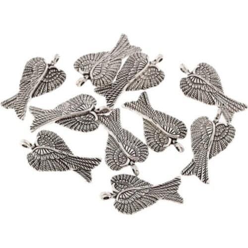 8PCS 30x16mm Fashion Angel Wing Charms Antiqued Silver Color Tone Pendant Findings DIY Handmade Jewelry Making Supplies