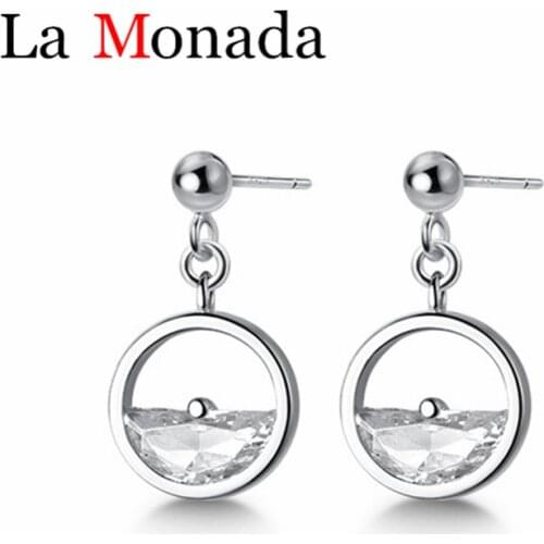 925 Sterling Silver Hollow Circle Round Drop Earrings Charm Women Clear Cubic Zircon Earrings Fine Jewelry Gift