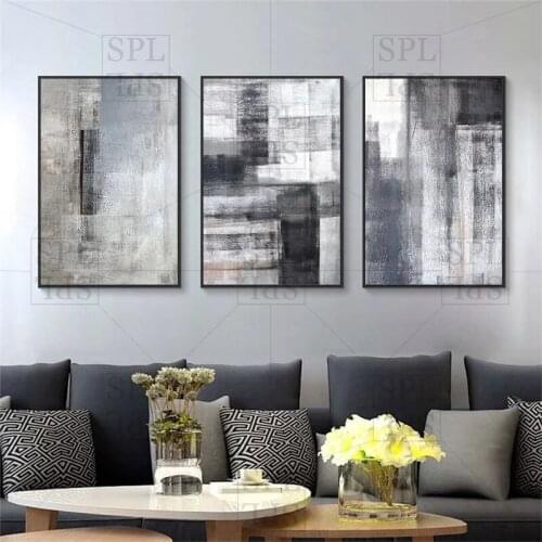 Abstract Black Gray Block Home Decoration Painting Frosted Glass Feel Wall Picture for Living Room Modern Poster and Print Art