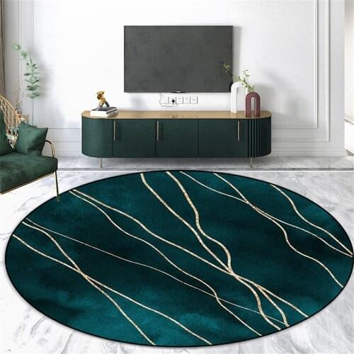Abstract Luxury Gold Geometric Line Turquoise Carpet Round Nordic Area Rug For Bedroom Coffee Table Mat Living Room Floor Mat