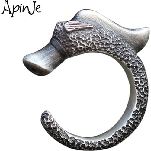 Apinje Ancient 925 Sterling Silver Vintage Dragon Fashion Ring for Men Gothic Punk Opening Jewelry Rings