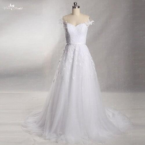 RSW863 White Cap Sleeves Lace Appliques With Pocket A Line Wedding Dress