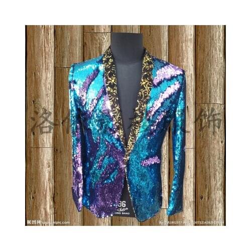 Free ship mens leopard full sequined green/gold/silver/red/blue luxury tuxedo jacket/bar/studio/dance/stage performance