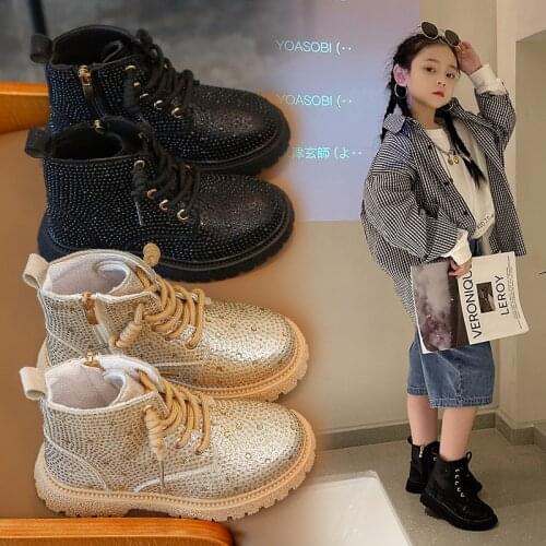 Shiny Rhinestone Girls Martin Boots Fall 2021 New Childrens Short Boots Soft Sole Soft Top Princess Single Boots