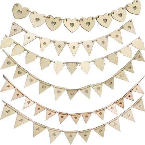 30Pcs Wooden Banner DIY Crafts Unfinished Cutout Slices Bunting Triangle Flag Wall Hanging Ornaments Birthday Wedding Party Xmas