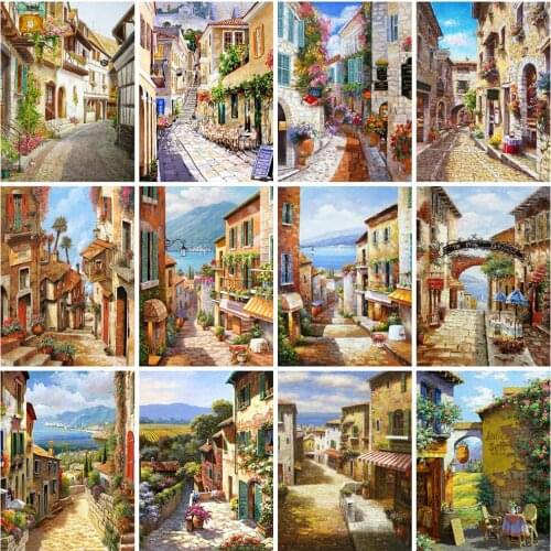 EverShine 5D DIY Diamond Painting Street Cross Stitch Diamond Mosaic Landscape Rhinestone Art Painting Town Decoration For Home