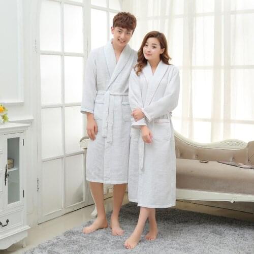 Cotton Waffle ROBE Men Bathrobe Long Dressing Gown Sleep Robes Women Spa Robe Bridesmaid Robes Pink