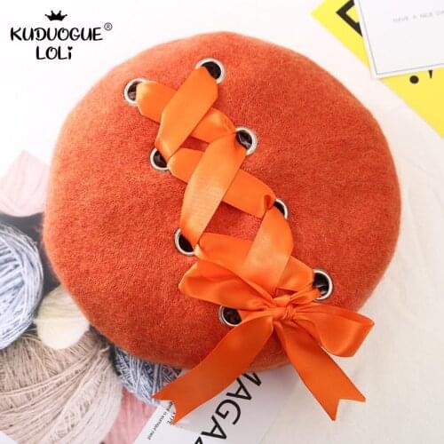 Harajuku Beret Hat Sweet Lolita Japanese Style Mori Girl Princess Kawaii Cap Bow Soft Ribbon For Girls Apparel Elegance Women