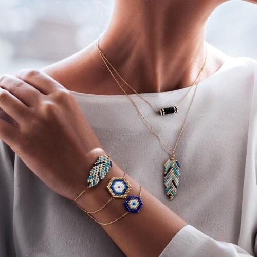 Exquisite Miyuki Rice Bead Necklace For Women Hand-woven Hot Sale Gold-plated Leaf Pendant Female Necklaces Gift Accessories