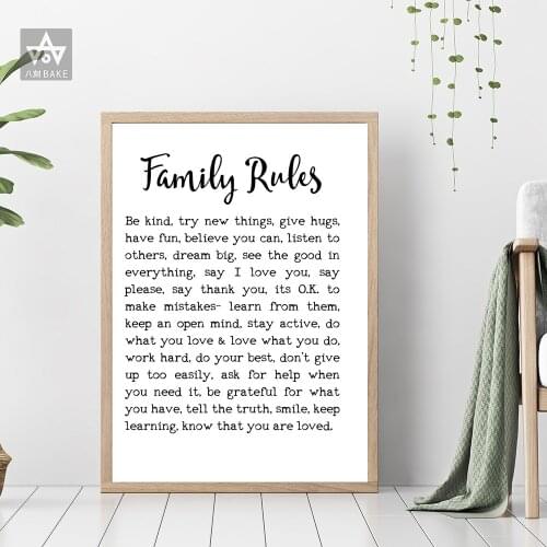 Canvas Painting Family Rules Quote Posters Prints Bedroom Black And White Wall Art House Rule Gift Home Wall Decor No Frame