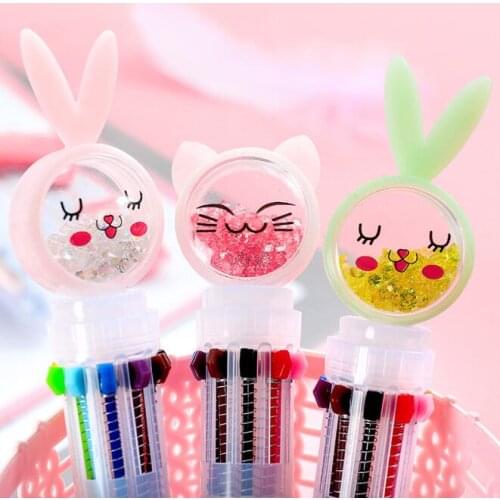 Kawaii 10 Colors Cartoon Rabbit Press Ballpoint Pen DIY Graffiti Drawing Painting Ball Point Pen School Stationery Gift