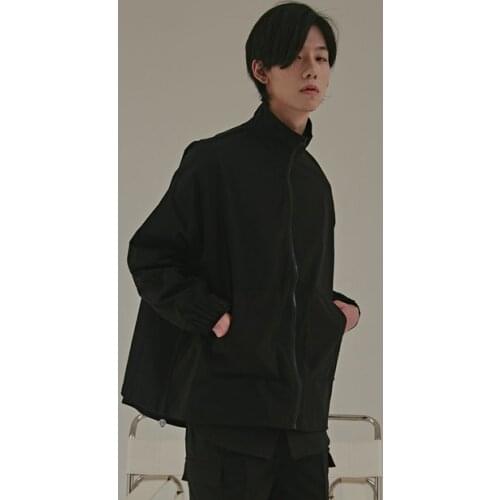 Spring and autumn mens coat solid color casual simple hem zipper jacket coat personality loose large size jacket