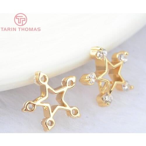 6PCS 13*13MM 24K Gold Color Brass with Zircon Star Charms Pendants High Quality Diy Jewelry Findings Accessories