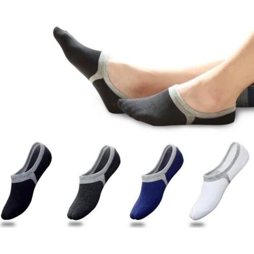 5 Pairs / Pack Mesh Summer Mens Cotton Invisible Boat Socks Silicone Slip Style Stitching Color Shallow Mouth Breathable Socks