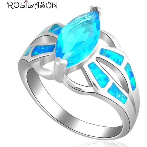 Hot sale Fashion brand silver plated fashion jewelry Blue Opal wedding Rings for women Opal jewelry USA SZ #6.5 #7.5 OR347