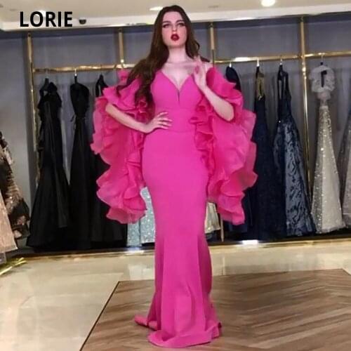 LORIE Unique Fuchsia Satin Evening Gown Mermaid with Organza Removable Sleeve Spaghetti Straps Long Formal Special Occasion Gown