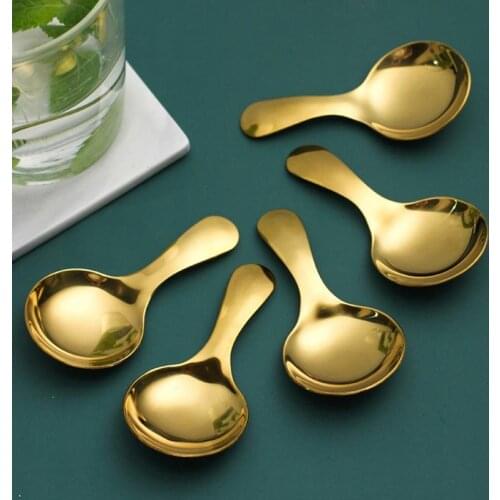 Mini Cute Stainless Steel Lovely Kids Spoon Short Handle Round Dessert Pudding Ice Cream Spoon Fruit Scooper Tableware Seasoning