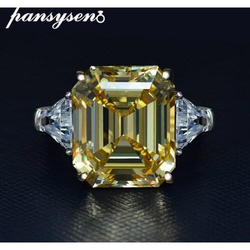 PANSYSEN 100% 925 Sterling Silver Citrine Sapphire Gemstone Wedding Engagement White Gold Ring for Women Fine Jewelry Wholesale