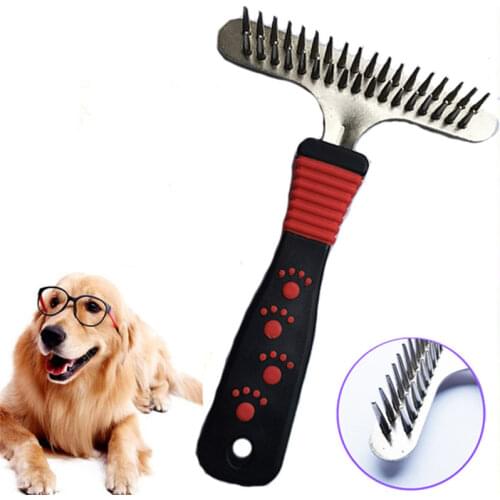 Long Tooth Undercoat Dog Rake Anti-Slip Rubber Handle Pet Grooming Rake Slicker Tool Heavy and Duty Steel Comb Hot E11418