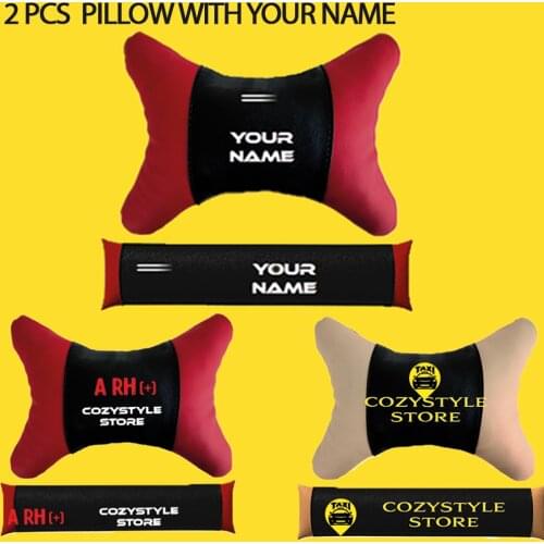 2021 New 2 Pcs Name Printed Car Neck Pillow Custom Design Logo For Auto Top Quality Headrest Seat Support Universal Adjustable