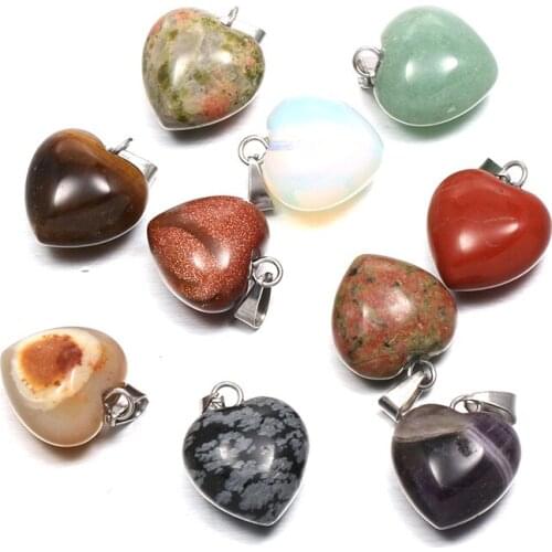 Natural Amethysts Tiger Eye Stone Pendant Heart Shape Semi-Precious Stone Pendants for Making DIY Jewelry Necklace Size 15x15mm