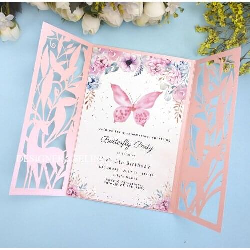 50pc Pink Shimmer Birthday Invitations DIY Ivory Burgundy Personalized Print Quinceanera Cards Sweet Sixteen Anos Invites