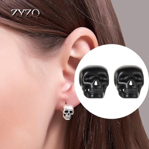 ZYZQ Neo-Gothic Retro Skull Earrings Couple Punk Earrings Halloween Accessories
