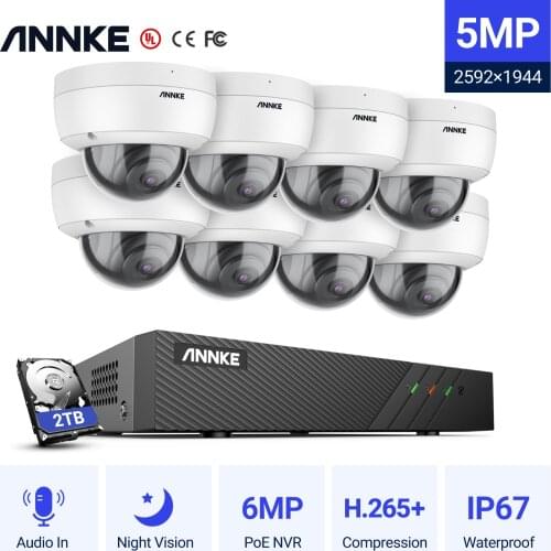 ANNKE H500 5MP 8CH HD Security Surveillance System with 8X Built-Mic Audio in IP67 Recording Waterproof Full Color Camera Kit