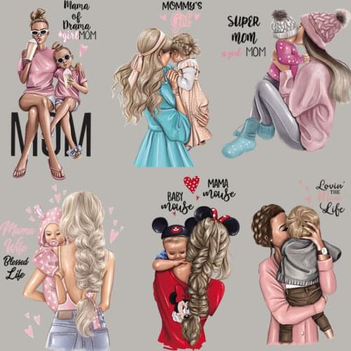 Parent-Child T-Shirt Heat Transfer Stickers Mother Baby Series Clothes Sticker Appliqued Clothes Iron On Patch