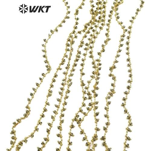 WT-RBC129 Fashion Stone Chain natural Stone Beads With Gold Electroplated Chain 3MM Beads Rosary Chain 10meters For Jewel Making