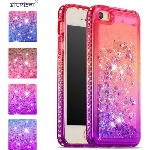 Back Cover For Apple iPhone SE 2020 5S 5 Glitter Diamond Phone Case iPhone5 5 S E Bling Dynamic Liquid Quicksand Bumper Cases