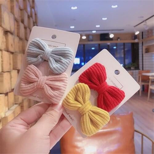 2pcs Hair Accessories Kids Velvet Hair Bows For Girls Solid Knot Hair Clips Baby Mini Hairpins Handmade Barrettes Headwear