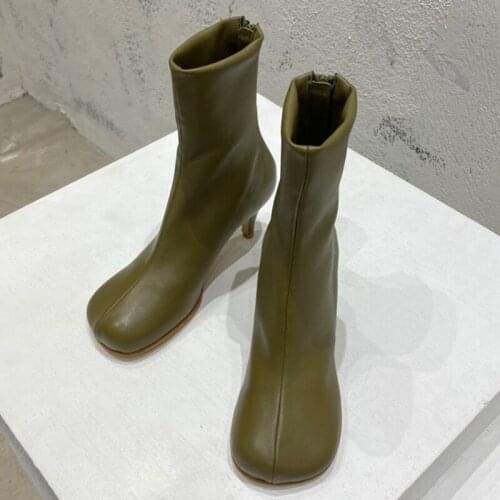 High Quality Square Toe Women Boots Solid High Heels Leather Shoes New Fashion Ankle Zip Female Boots High Quality Square Toe W