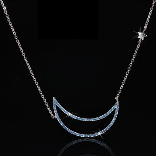 S925 silver Newest Cute Moon Pendant with Blue Zircon Stone Silver Color Chain Necklace for Women Fashion Jewelry gift