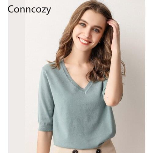 Women Sweater Casual Summer Half Sleeve Knitted Shirt for Korean Simple V-neck Pullovers Fashion Slim Bottoming Shirt Sweaters