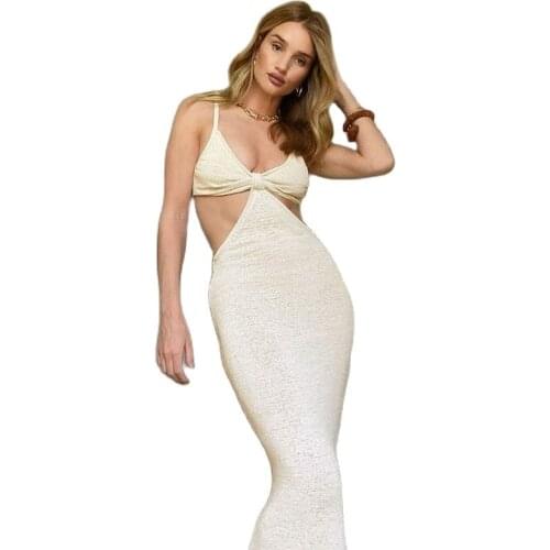 Fashion 2021 Summer Women Hollow Sexy Women Dress v Neckless Nightclub Club Party Entertainment