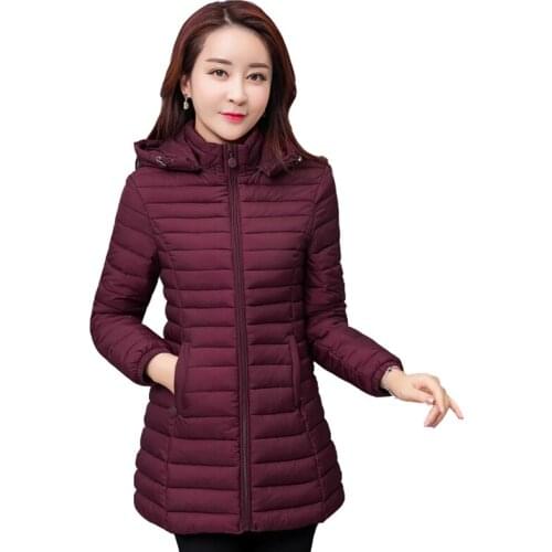 Winter plus size XL-7XL jackets women 2020 new Korean thin down cotton coat jacket medium long hooded Thin section jacket Female