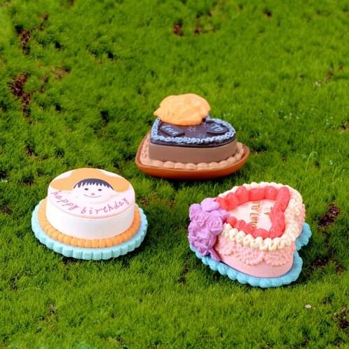 ZOCDOU 1 Piece Chocolate Love Cake Happy Birthday Dessert Small Figurine Exhibit Crafts Figure Ornament Miniatures Home Deco