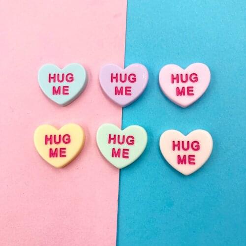 10Pcs Hug Me Heart Resin Decoration Crafts Flat back Cabochons Scrapbooking For Hair Bows Phone Accessories DIY Craft