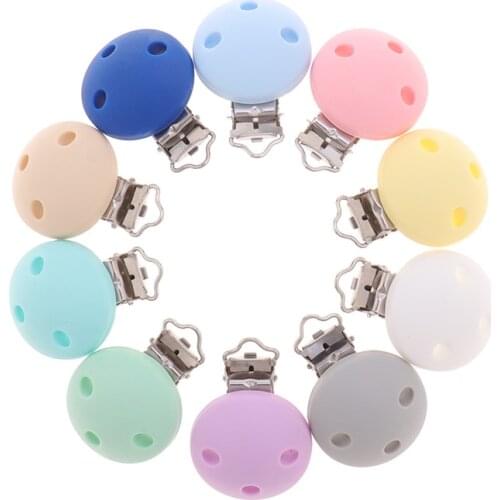 10pcs Round Silicone Clips Bpa Free Baby Teething Teether Necklace Accessories Infant Pacifier Holder Chain Nipple Clasps DIY