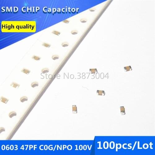 100pcs 0603 47PF C0G/NPO 100V 5% SMD Chip Capacitor