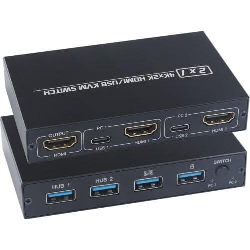 2-Port HDMI-Compatib USB KVM 4K Switch Splitter For Shared Monitor Keyboard And Mouse Adaptive EDID / HDCP Printer Plug And Play