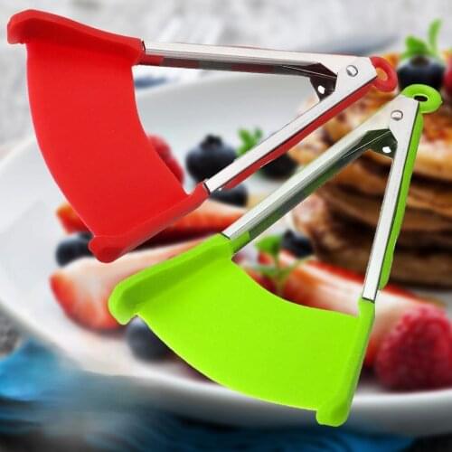 2 in 1 Kitchen Spatula and Tongs Non-Stick Heat Resistant Stainless Steel Food Clip Frame Silicone Tongs Kitchen Tools Gadget