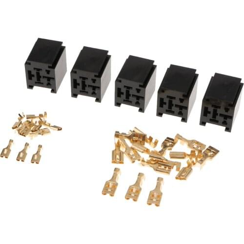 5Pcs 80A Relay Connector 4-Pin Mounting Socket + Terminals Base Holder